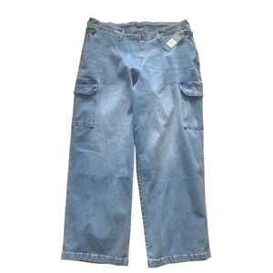 True Religion Denim Cargo SN Straight Jeans Medium Tide Wash Pink Stitch Sz38